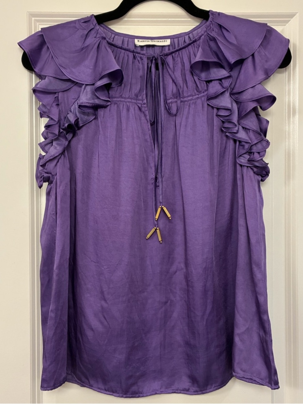 KARINA GRIMALDI Short Sleeve Silk Blend Blouse Purple Women’s Size Large